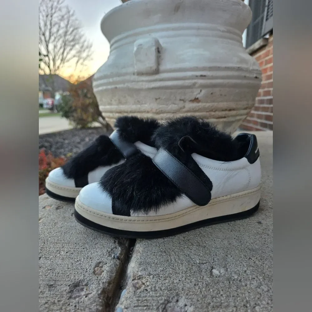 Manuel Barcelo Rabbit Hair Sneakers Black White Leather Sz 38